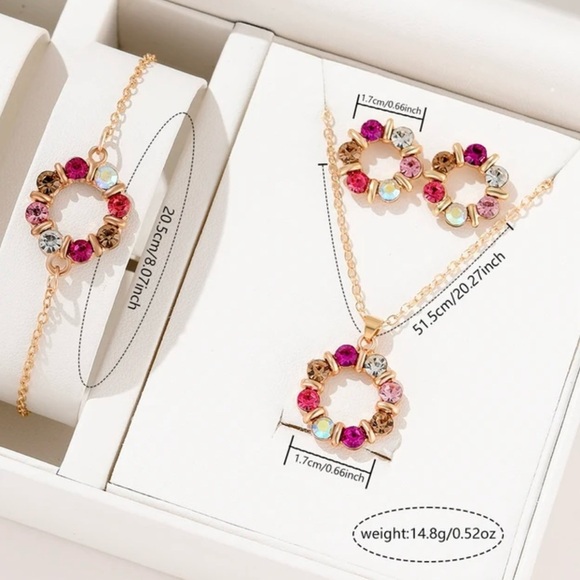 Set of Multicolor Cubic Zirconia Necklace, Earrings & Bracelet - Picture 1 of 5
